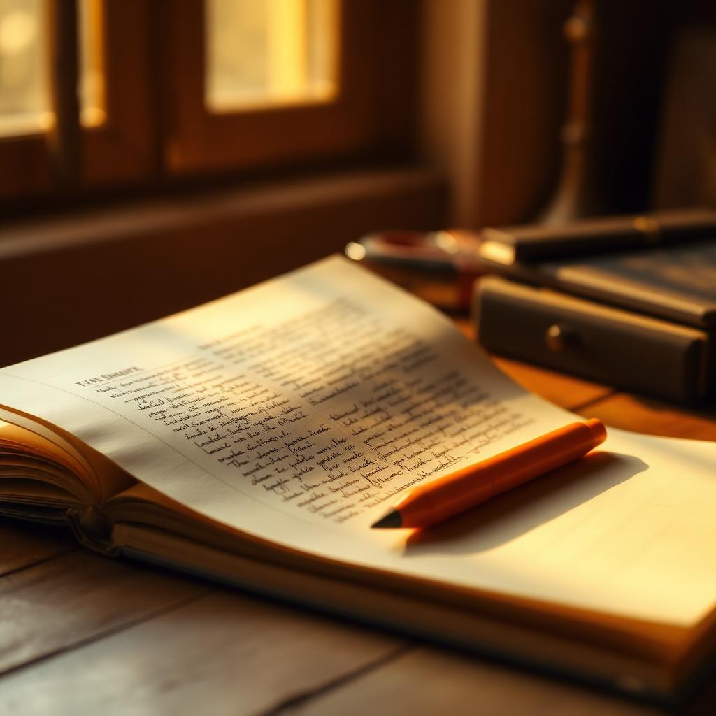 A film script with handwritten margin notes lit by warm window light.